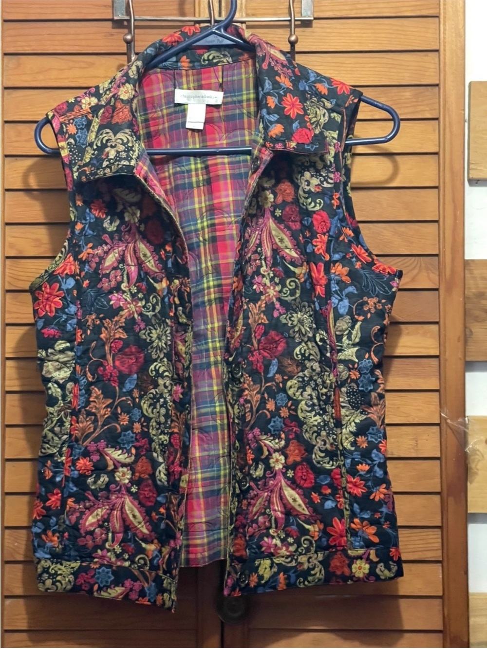 Christopher & Banks Quilted Floral Paisley Vest in Black with Multicolor Print